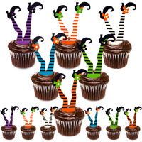 Whaline Halloween Cupcake Toppers Witch Boot Paper Cupcake Decorations For Cupcake Dish Decoration Party Supplies, 30 Pack