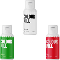 Colour Mill Oil-Based Food Coloring, 20 Milliliter Christmas Set Each Of 3 Colors: Red, Green & White,Red, Green & White Christmas Set