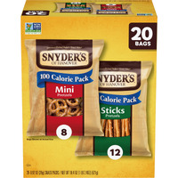 Snyder's Of Hanover Pretzels, Minis And Sticks 100 Calorie Packs, 20 Ct Variety Pack