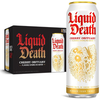 Liquid Death, Cherry Obituary Sparkling Water, 8-Pack (King Size 19.2Oz Cans), Cherry Flavored Sparkling Beverage Sweetened With Real Agave, Low Calorie & Low Sugar