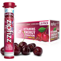 Zipfizz Daily Energy Drink Powder, Black Cherry, 20 Pack 3-In-1 Sustained Energy, Rapid Hydration, And Essential Vitamins Sugar-Free Electrolyte Powder Contains Vitamin B-12 & Antioxidants