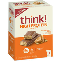 Think! Protein Bars, High Protein Snacks, Gluten Free, Kosher Friendly, Creamy Peanut Butter, Nutrition Bars, 2.1 Oz Per Bar, 12 Count (Packaging May Vary)