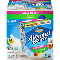 Almond Breeze Dairy Free Almondmilk Unsweetened Original 32 Oz Boxes, 6 Count