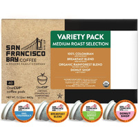 San Francisco Bay Compostable Coffee Pods - Variety Pack Medium Roast (40 Ct) K Cup Compatible Including Keurig 2.0, Colombian, Breakfast, Organic Rainforest, Donut Shop