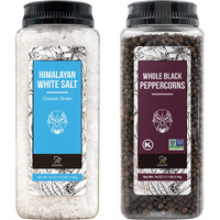 Soeos Himalayan Sea Salt, 39 Oz (2.4 Lb) + Whole Black Peppercorns, 18Oz (1.1 Lb) White Himalayan Salt Coarse Grain, Whole Black Peppercorns, White Salt In Grinder, Salt And Pepper Refill