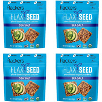 Flackers Organic Sea Salt Flaxseed Crackers, Gluten Free, Non Gmo, Vegan, Keto Snack, 9G Fiber, 1G Net Carb, 5 Ounce 4-Pack