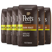 Peet's Coffee, Dark Roast Decaffeinated Ground Coffee - Decaf House Blend 63 Ounces (Six Bags Of 10.5 Ounce)