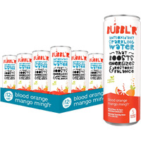 Bubbl'R Blood Orange Mango Mingl'R, Antioxidant Sparkling Water With Natural Caffeine, 0G Sugar, Gluten Free, All Natural Flavors, 12 Fl Oz Cans, 12 Count