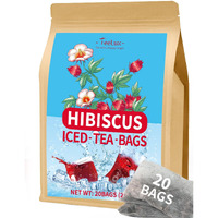 Teelux Hibiscus Iced Tea, Family Sized Hibiscus Tea Bags, Natural Hibiscus Flowers Herbal Tea, Refreshing Tart Flavor, Caffeine Free, 20 Count
