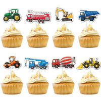 Wernnsai Construction Cupcake Topper - Construction Zone Birthday Party Supplies 40 Pcs Dump Truck Excavator Tractor Cake Food Picks For Boys Kids Birthday Baby Shower Cake And Muffin Decorations