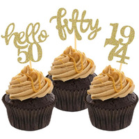 24 Pcs Gold Glitter 50Th Birthday Cupcake Toppers For 50Th Birthday Celebrating Party Decorations