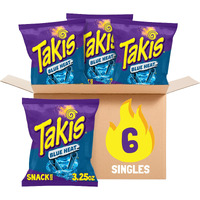 Takis Blue Heat 6 Pc / 3.25 Oz Snack Size Case, Hot Chili Pepper Flavored Extreme Spicy Rolled Tortilla Chips
