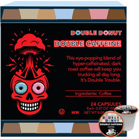 Double Donut High Caffeine Coffee Pods, Extra Strong Double Caffeine Coffee Cups For Keurig K Cup Brewer Machines Single Serve Dark Roast Coffee, 24 Count