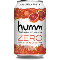 Humm Probiotic Kombucha Zero Sugar Blood Orange - No Refrigeration Needed, Keto-Friendly, Organic, Vegan, Gluten-Free - 12Oz Cans (16 Pack)
