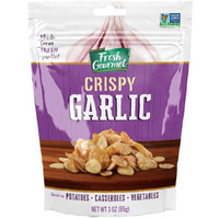 Fresh Gourmet Crispy Lightly Seasoned Crispy Garlic | 3 Ounce, Pack Of 6 | Low Carb | Crunchy Snack And Salad Topper