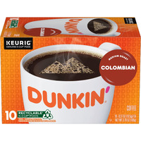 Dunkin' 100% Colombian Medium Roast Coffee, 10 Keurig K-Cup Pods