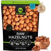 Nut Cravings - Raw Hazelnuts Filberts With Skin - Unsalted, Shelled, (16Oz - 1 Lb) Bulk Nuts Packed Fresh In Resealable Bag - Kosher Healthy Snack, Natural Keto Vegan - Ideal For Trail Mixed Nuts