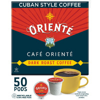 Oriente Dark Roast Cuban Coffee Pods, 50 Ct | Cafe Oriente Authentic Cuban Coffee Inspired Style | 100% Arabica Coffee | Solar Energy Produced Recyclable Pods Compatible With Keurig K Cups Maker