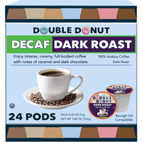 Double Donut Decaf Dark Roast Coffee Pods, Extra Bold Blend Coffee, Single Serve Coffee For Keurig K Cups Machines, Decaf Dark Roast Coffee In Recyclable Pods, 24 Count
