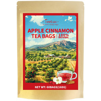 Teelux Cinnamon Apple Tea Bags, 2.8G/Bag, Cinnamon With Hibiscus Herbal Tea, Sweet & Tart & Slightly Spicy, Caffeine Free, 60 Count