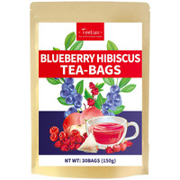 Teelux Blueberry Hibiscus Tea Bags, 5G/Bag, Hibiscus With Cranberry, Blueberry, Peach, Apple, Hibiscus, Hawthorn, Caffeine Free, Light Sweet & Tarty Taste, 30 Count