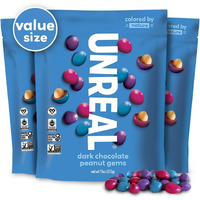 Unreal Dark Chocolate Peanut Gems (3 Value Size Bags) | Vegan With Colors From Nature | Fair Trade, Non-Gmo, & Gluten Free Ingredients | No Sugar Alcohols Or Soy | 11Oz Each