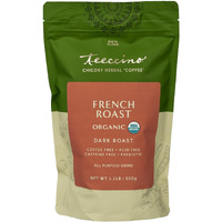 Teeccino French Roast Chicory Coffee Alternative - Ground Herbal Coffee Thats Prebiotic, Caffeine-Free & Acid Free, Dark Roast, 1.1 Pound