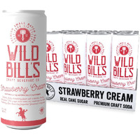 Wild Bill's Strawberry Cream Soda Classic Craft Soda Pop Soft Drinks, Sodas Made With Pure Cane Sugar, Caffeine Free, No High Fructose Corn Syrup, Gluten Free, Vegan, Low Sodium, 12 Oz 12 Pack