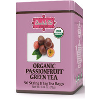 Brew La La Organic Green Tea - Passionfruit Flavor - 50 Tea Bag Tin - Low Caffeine Tea - Usda Certified Organic