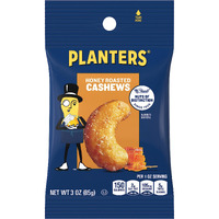 Planters Deluxe Honey Roasted Whole Cashews, Sweet And Salty Snacks, Plant-Based Protein, 3 Oz Bag (Pack Of 12)