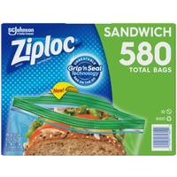 Ziploc Easy Open Tabs Sandwich Bags 580, 145 Count (Pack Of 4)