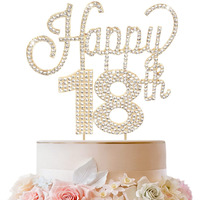 Lingteer Happy 18Th Birthday Gold Rhinestone Cake Topper - Cheers To 18Th Birthday Eighteen Years Old Party Cake Centerpieces Topper Decorations Gift Sign.