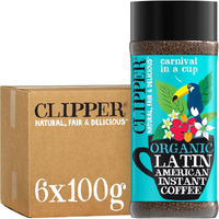 Clipper Coffee: Organic Latin American Instant Coffee - Medium Roast Coffee, Freeze Dried & Ethically Sourced - 6 Pack, 100G Per Jar
