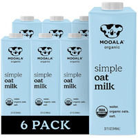 Mooala Organic Simple Oat Milk, 32Oz - 3 Ingredient, Shelf Stable, No Gums, No Oils, No Fillers, Non-Gmo, No Additives, Dairy Free Plant Based Milk, 6 Pack
