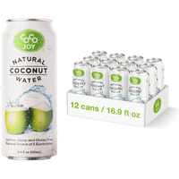 Coco Joy Natural Coconut Water, 100% Coconut Water, Fresh, Low-Calorie, High-Calcium, Nutrient-Rich Coconut-Water Drink With Electrolytes, Potassium, And Other Nutrients, 12 Pack