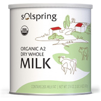 Solspring Organic A2 Dry Whole Milk, 15 Servings, 17.4 Oz. (495 G), Contains 26% Milk Fat, Gluten Free, Soy Free, Certified Usda Organic, Dr. Mercola