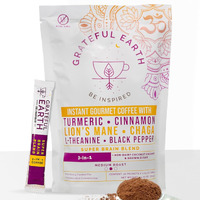Grateful Earth Mushroom Coffee, Coconut Instant Coffee With Cinnamon, Turmeric, Lions Mane Mushrooms, L-Theanine, Chaga, Super Brain Blend For Energy & Immune Support, Dairy & Gluten Free, 20 Packets