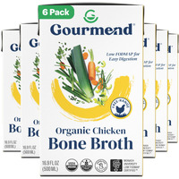 Organic Unsalted 16.9Oz Chicken Bone Broth (6 Pack) - 7 Ingredients, Low Fodmap Certified, Filler Free, Gluten Free, Onion & Garlic Bulb Free