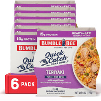 Bumble Bee Quick Catch Teriyaki Tuna & Rice Bowl, 6 Oz (Pack Of 6) - Ready To Eat, Spork Included - 15G Protein Per Serving - No Artificial Flavors - Good Source Of Fiber