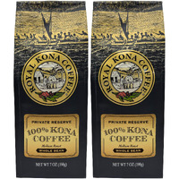 Royal Kona 2-Pack 100% Hawaiian Kona Coffee, Private Reserve Medium Roast, Whole Bean - 7 Ounce Bags (Pack Of Two)