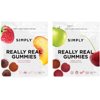 Simply Really Real Gummies | Made With Real Fruit | Assorted Bundle 2Pks Large | Peach & Raspberry And Cherry & Apple | 5.3 Oz (1 Pack Each Flavor) | No Cane Sugar + Gluten Free + Kosher