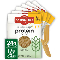 Pastabilities, Protein Pasta, Penne - 24G Protein & Low 12G Net Carb - High Protein, Delicious Taste & Texture Non-Gmo Plant-Based Pasta, Keto Friendly, Vegan (8 Ounce, 6 Pack)