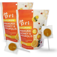 Pri Manuka Honey Lollipops With Propolis, Certified Mgo 300+ - Throat Soothing, Lemon Flavor, (24 Lollipops, 5.46Oz)