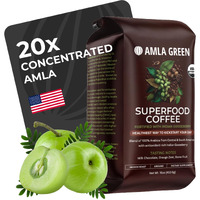 Amla Green Organic Ground Superfood Coffee, Medium Roast Gourmet Coffee With Antioxidant Rich Indian Gooseberry, 100% Arabica Specialty Coffee, 16 Oz