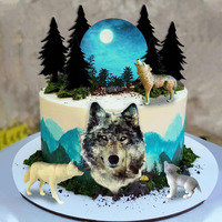 13 Pcs Wolf Cake Topper Full Moon Cake Decor With Animal Figurine For Baby Shower Wolf Themed Wedding Birthday Party Supplies (Gray)