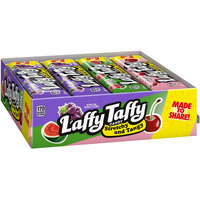 Laffy Taffy Stretchy & Tangy Variety Candy Box, Grape, Watermelon, And Cherry Flavors, 1.5 Ounce Bars (Pack Of 24)