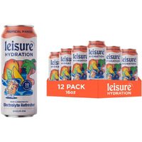 Leisure Project Electrolyte Refresher, Tropical Mango (16Oz Cans, 12 Pack) Mango Hydration Drink W/Magnesium & Ashwagandha For Mood & Stress Support, Low Sugar Drink W/Real Fruit, Vitamins & Minerals