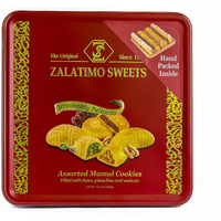 Zalatimo Sweets Since 1860, 100% All Natural Assorted Mamoul Shortbread Cookies, Square Metal Gift Tin, Slightly Sweet Cookies, Pistachio, Walnuts, Dates, No Preservatives, No Additives, 1.7Lbs