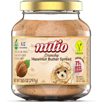 Nutio Crunchy Hazelnut Butter Spread - 77% Hazelnut, 71% Less Sugar, Low Carb, Keto Friendly, Vegan, Palm Oil Free, Gluten Free, Non-Gmo, Sodium Free, Cocoa Free - 10.5 Oz Glass Jar