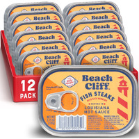 Beach Cliff Wild Caught Fish Steaks In Louisiana Hot Sauce, 3.75 Oz Can (Pack Of 12) - 15G Protein Per Serving